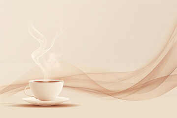 Steaming coffee cup with swirling smoke on beige background
