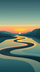 Fototapeta na wymiar Scenic Vector Illustration of River Tranquil Waterway Landscape for Designs