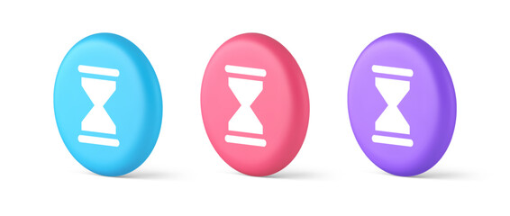 Hourglass sand watch time measurement button countdown minute hour period 3d isometric circle icon