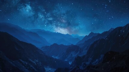 A breathtaking night view of a mountain range with the Milky Way shining brightly in the sky. Perfect for night sky enthusiasts and nature lovers. - obrazy, fototapety, plakaty