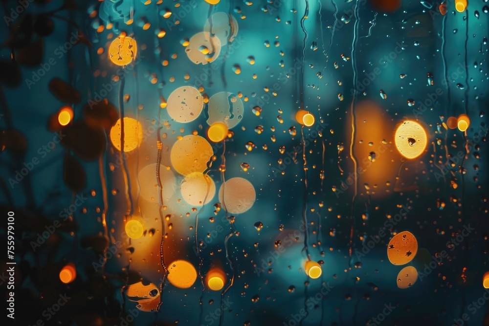Poster close-up view of rain covered window. suitable for weather or rainy day concepts.