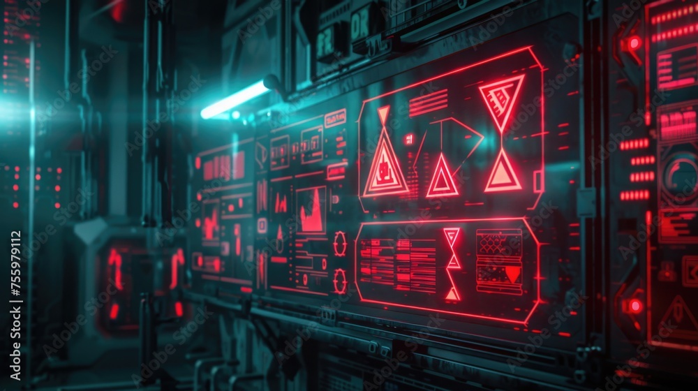 Poster a room filled with red lights, perfect for adding a dramatic ambiance to any project.