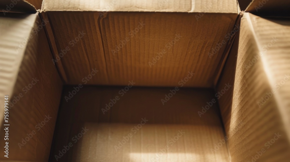 Aufkleber A simple image of an open cardboard box on the floor. Suitable for various concepts.