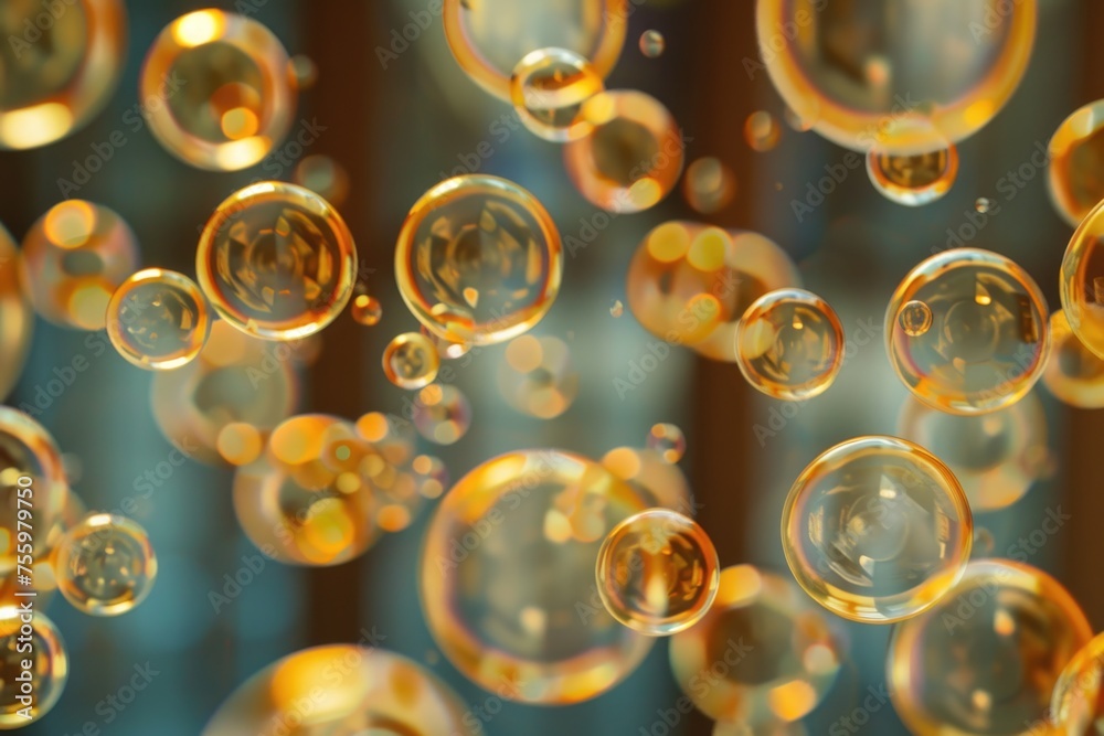 Poster A bunch of bubbles floating in the air. Perfect for adding a whimsical touch to any project.
