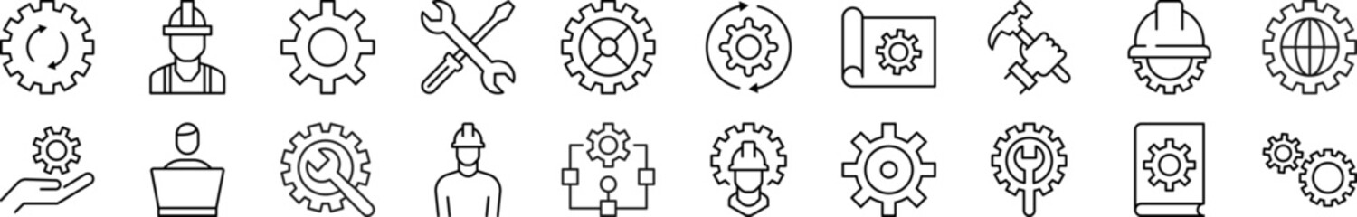 Collection of outline symbol of building. Editable stroke. Simple linear illustration for stores, shops, banners, design