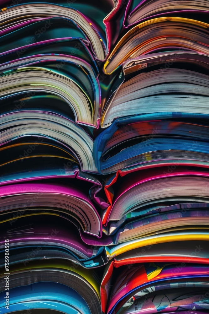 Poster a large stack of colorful papers stacked on top of each other. can be used for office, education, or