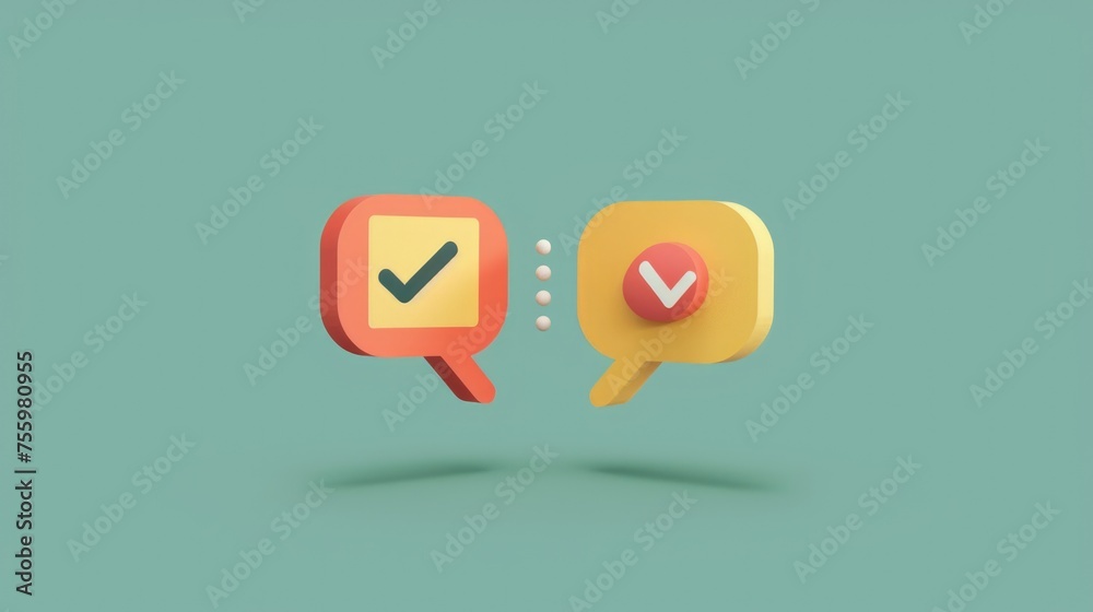 Aufkleber Speech bubbles with a tick and a check mark, suitable for various business concepts.
