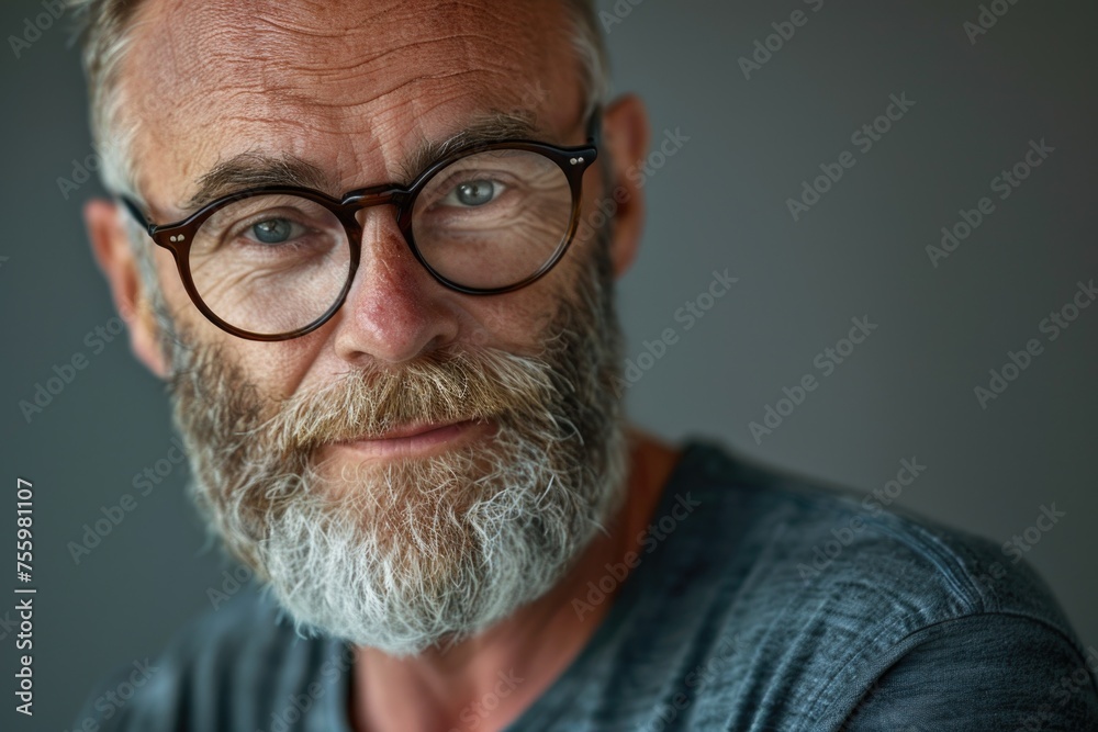 Poster close up portrait of a man with glasses and a beard. suitable for business or casual concepts.