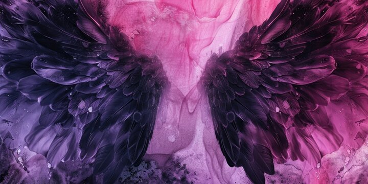 Close up of two black and pink wings, perfect for nature and fantasy themes.