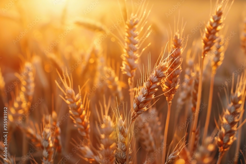 Poster close up of wheat in a field, suitable for agricultural concepts.