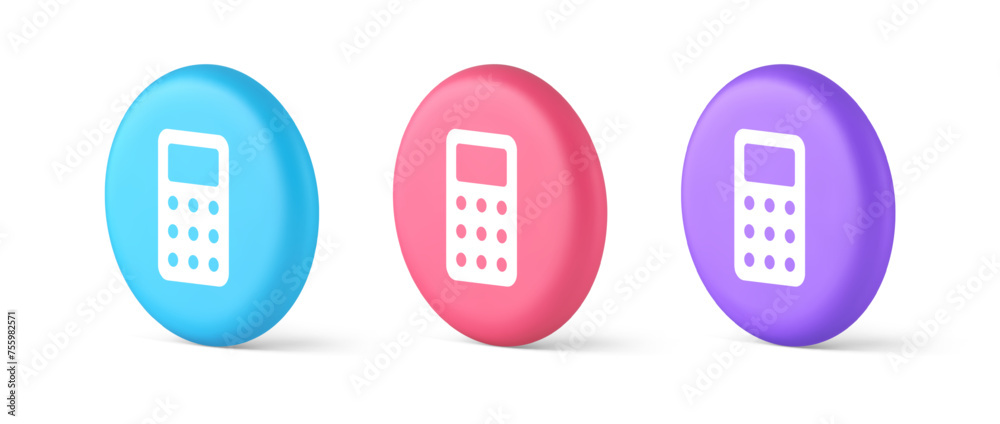 Poster calculator button mathematical number counting web application design 3d isometric circle icon