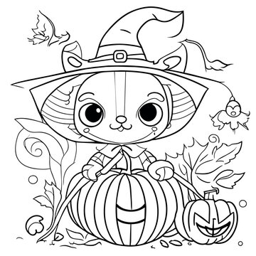 halloween coloring book for kids 2023, vector illustration line art