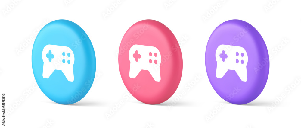 Poster gamepad controller virtual gaming connect button joystick joypad web app 3d isometric circle icon