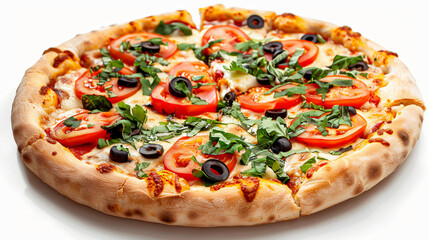 Delicious Vegetarian Pizza on a White Background