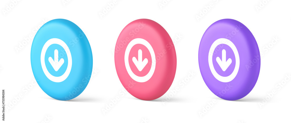 Poster down arrow circle frame button web interface pointer navigation app 3d isometric circle icon