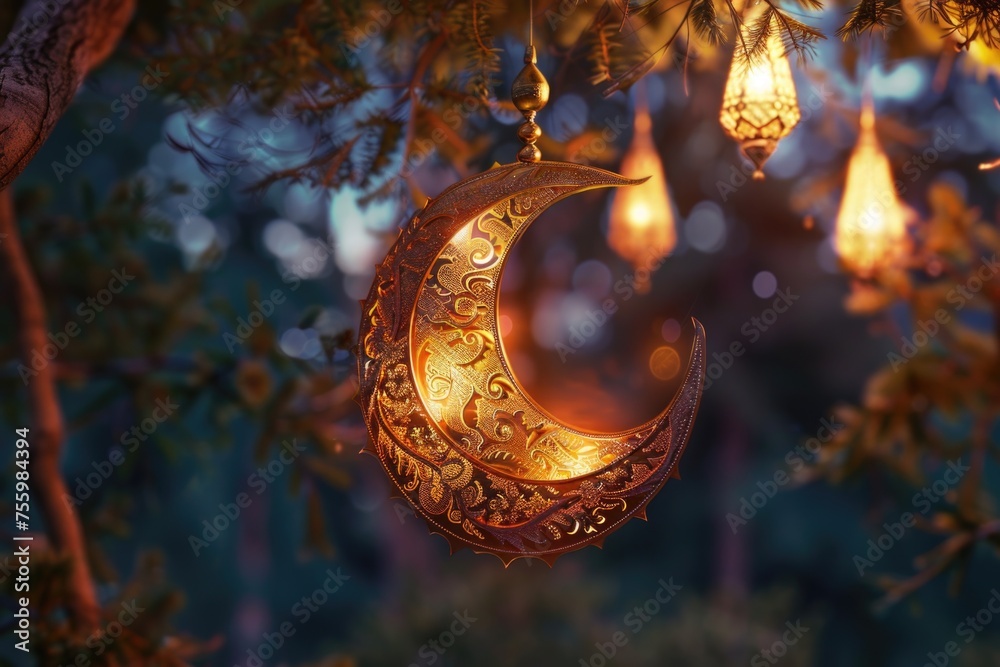 Poster a close up of a light hanging from a tree. ideal for outdoor and nature-themed projects.