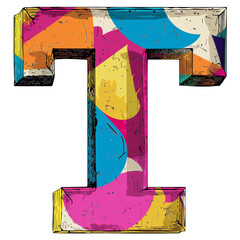 Letter T in Pop Art Style Isolated on Transparent or White Background, PNG