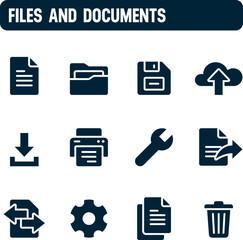 Document icons. Files and documents vector set. Filled icon design.