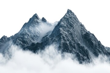 Majestic snow-covered mountain with clouds hovering above. Perfect for outdoor and nature themes. - obrazy, fototapety, plakaty