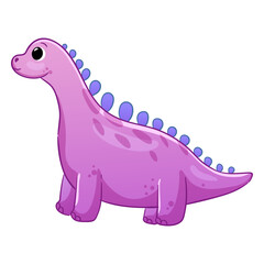Illustrations of cute dinosaurs for children in different colors: Triceratops, Stegosaurus, Brontosaurus, Pterosaurus, Tyrannosaurus, Brachiosaurus. 