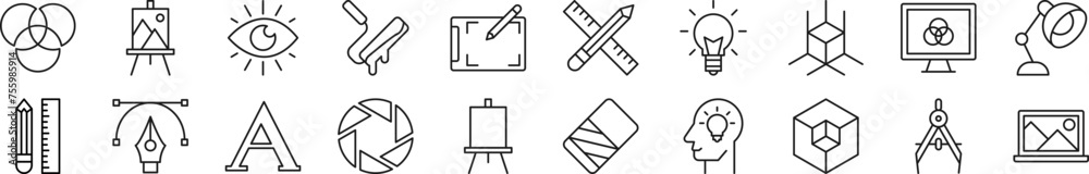 Wall mural collection of thin line icons of designer. editable stroke. simple linear illustration for web sites