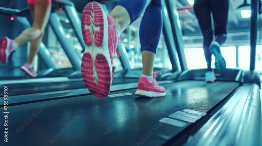 Aufkleber Close up of a person running on a treadmill. Suitable for fitness and exercise concepts.