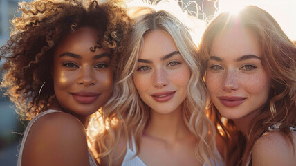 Fototapeta premium Three diverse young women smiling