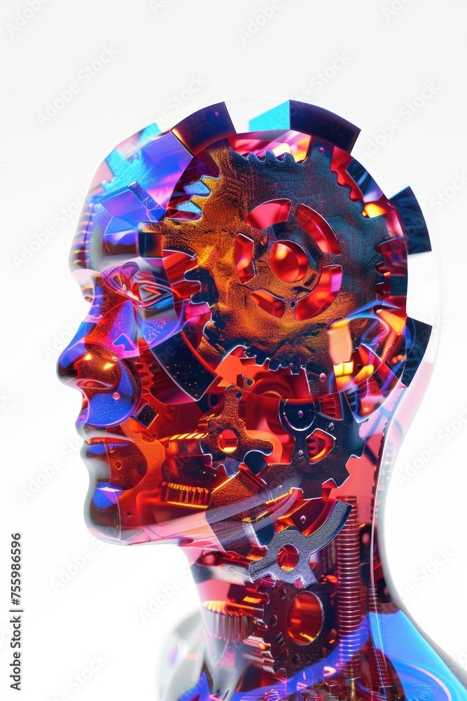 Aufkleber close up of a person's head with a clock, suitable for time management concepts.