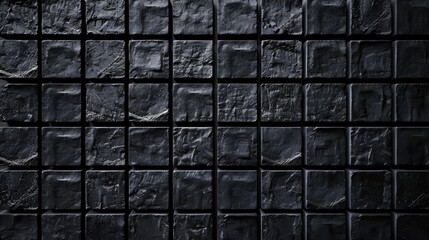 Naklejka premium Close up shot of a black tiled wall, suitable for architectural and interior design projects.