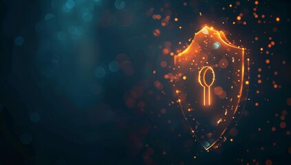 digital shield with a keyhole icon glowing against a dark background symbolizing strong security Generative AI