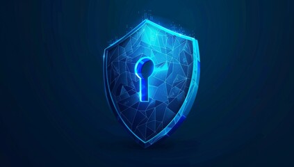 A shield with a keyhole icon glowing in the dark symbolizing digital security and protection against cyber attacks Generative AI