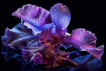 A vibrant purple orchid, its petals resembling silk. The photographer captures the play of light on the glossy surface - obrazy, fototapety, plakaty