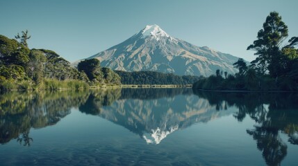 Mountain reflected in calm lake, ideal for nature-themed designs.