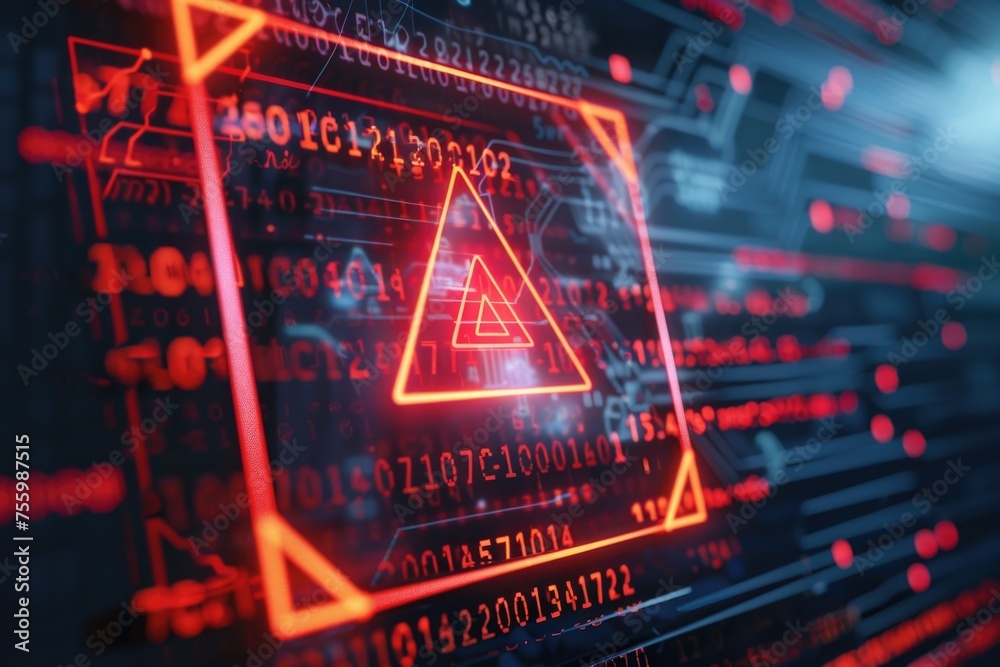 Poster A computer screen displaying a glowing triangle. Suitable for technology concepts.