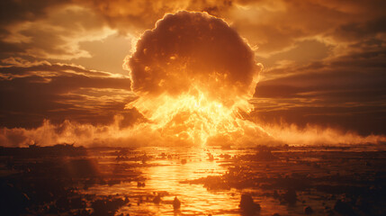 Explosión bomba nuclear  - obrazy, fototapety, plakaty