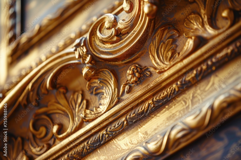 Poster close up of a gold clock on a wall, suitable for time management concepts.
