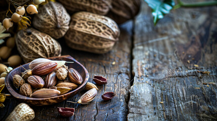 Fototapeta na wymiar Dried capsule seeds fruit of Sacha Inchi peanut