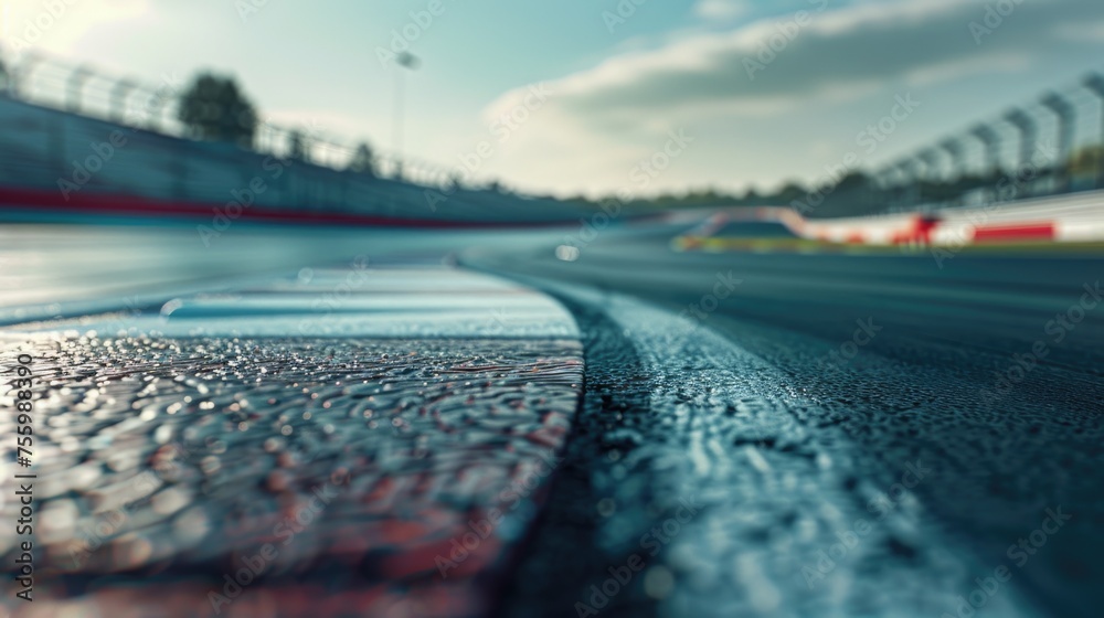 Poster wet road with red line on the side, suitable for transportation themes.