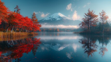Visiting Lake Kawaguchiko during the autumn season with morning fog and red leaves is one of the most beautiful things to do in Japan.