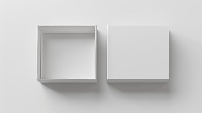 Minimalist image of two white boxes on a white surface. Suitable for product mockups or branding concepts.