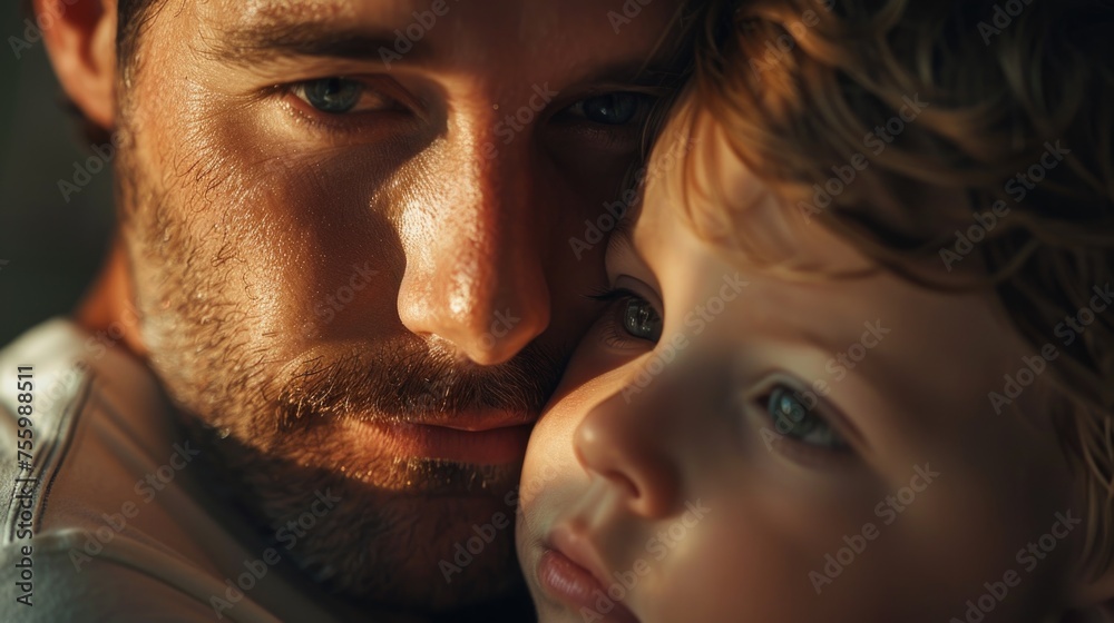 Poster a close up shot of a person holding a child. suitable for family and parenting concepts.