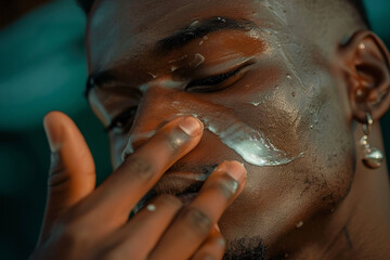 a man applying a moisturizing cream on his face with his fingers