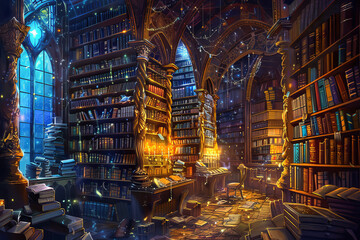 A magical library where books come alive, their pages filled with enchanting stories