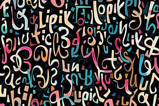 Numerous letters of various colors spread out in a random pattern.