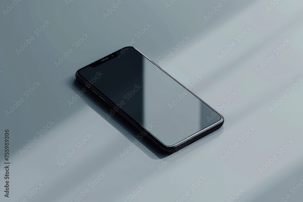 Poster A close up of a cell phone on a table. Suitable for technology concepts.