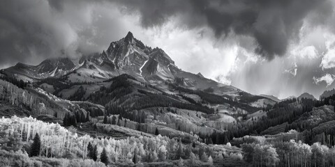 A stunning black and white photograph of a mountain range. Perfect for travel or nature themed...
