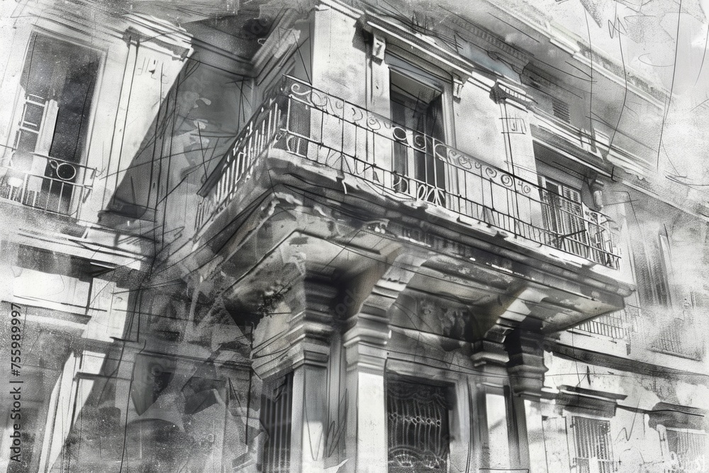 Poster black and white image of a building, suitable for architectural projects.