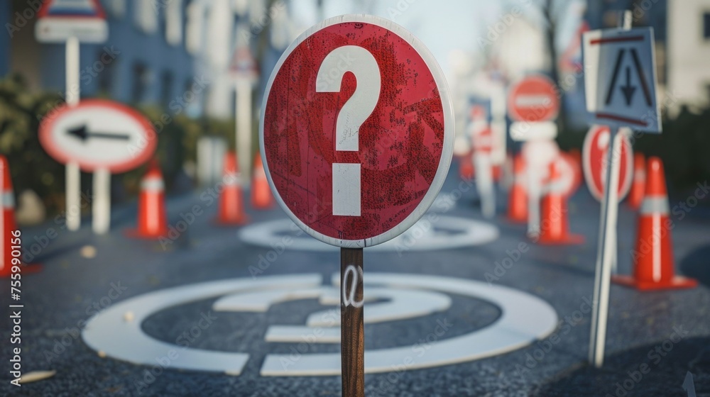 Aufkleber a red and white sign with a question mark symbol. perfect for illustrating confusion or uncertainty.