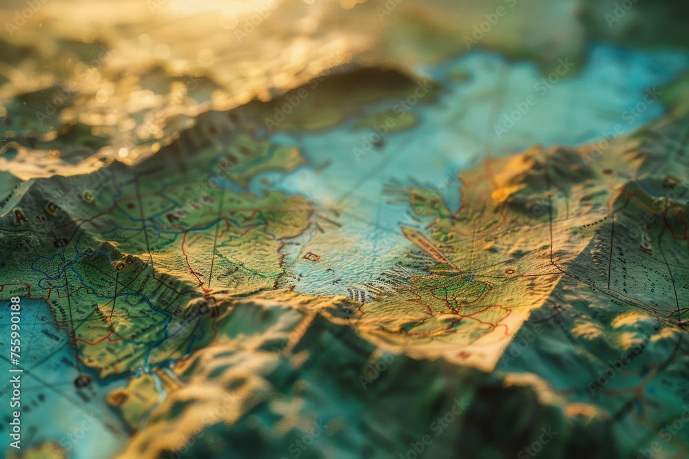 Poster close-up view of a detailed world map. ideal for educational and travel-related projects.