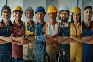 A group of construction workers posing for a picture. Ideal for construction industry promotions.